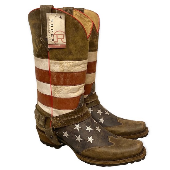 Roper Other - Roper NWT Mens American Flag Biker Bandit Harness Cowboy Boots Leather Sz 11